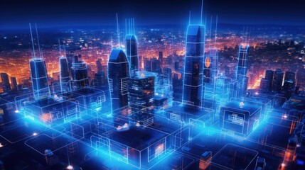 Fototapeta premium Cyberpunk Cityscape: A Futuristic Metropolis Illuminated by Neon Lights