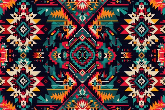 Ethnic boho Mexican tribal geometric pattern for rug.