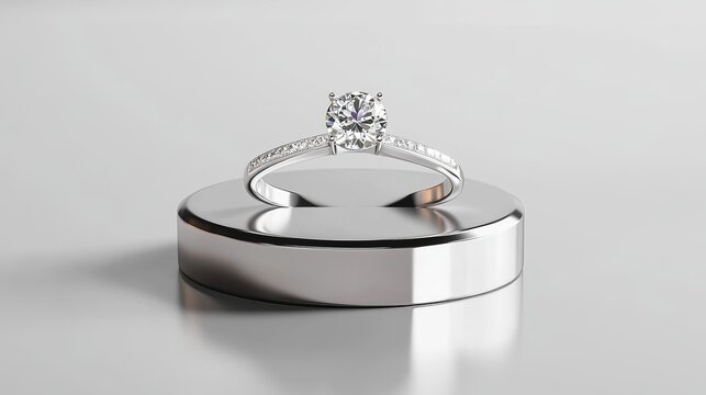 3D rendering of a blank gold and silver ring mockup stand front view Empty platinum jewelry with a gem template for fiances