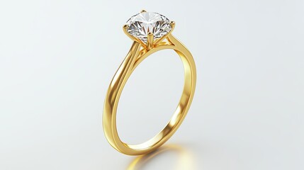 3D rendering of a blank gold ring with a diamond mockup stand halfturned view Platinum jewelry template isolated