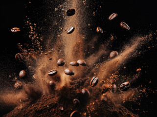 Coffee Beans Bursting Through Coffee Powder