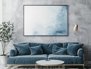 Contemporary Living Room Interior with Modern Couch, Pillows and Abstract Art