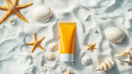 Summer Beach Essentials with Sunscreen and Shells