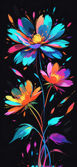 Holographic digital flower, phone wallpaper, phone background