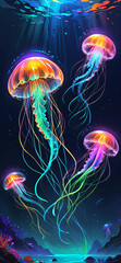 Abstract neon jellyfish, phone wallpaper, phone background