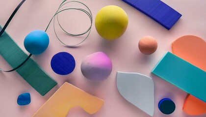 Fototapeta premium 3d, colorful design with various shapes and gradients colors, modern art piece, pastel, clay, poster, modern, background, vibrant and bold, dynamic composition, soft and friendly feel