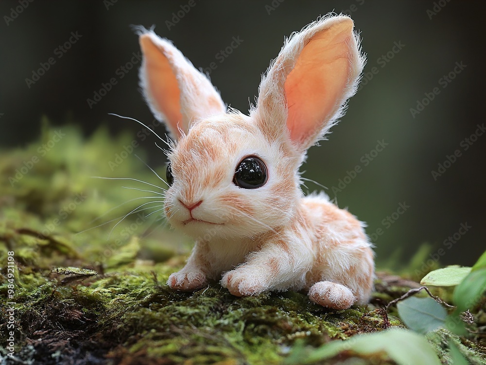 Poster Adorable Fluffy Bunny in a Forest Setting