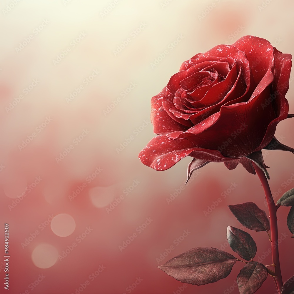 Poster Elegant red rose with delicate petals on soft background - perfect for romantic designs.