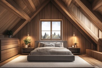 Luxurious Attic Master Bedroom with Modern Decor and Gray Accents