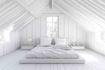 Luxury Master Bedroom Decor in a White Attic with Modern Furniture
