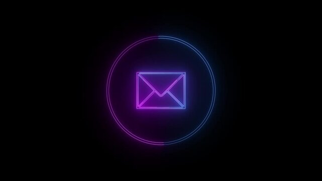 glowing neon massege icon animation on black background. sms icon .  email, gmail