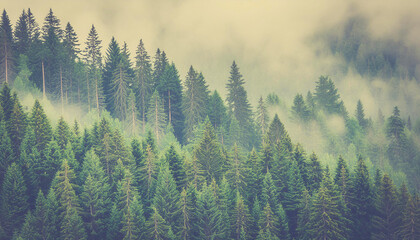 Summer forest from a bird's eye view. Concept of forest conservation and environmental problems. Beautiful green background, aerial photography from above. Mockup background. Generative AI.