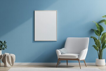 Minimalist Living Room Interior with Blank Poster Mockup on Beige Wall