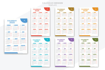 Calendar2025, 2026, 2027,2028,2029, 2030, 2031, set design modern creative template