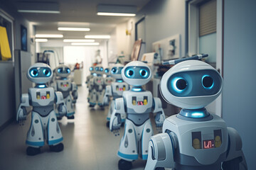 3D render of robots working in a hospital