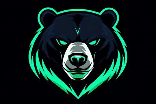 Black bear mascot logo with green neon outline, gaming, sport, team