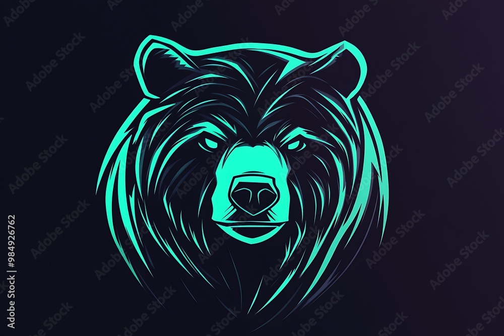 Sticker Green Neon Bear Head Mascot Logo Design