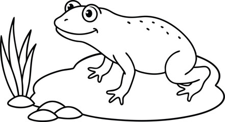 Adorable Frog Sitting Vector Drawing for Creative Coloring
