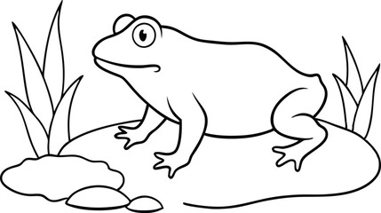 Calm Frog Sitting Vector Illustration for Relaxing Coloring
