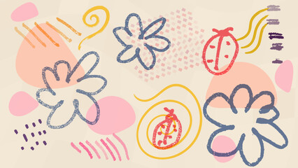 abstract meadow with flowers and ladybugs vector illustration background