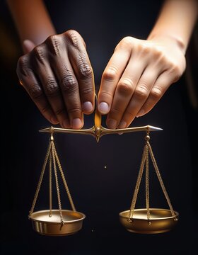 Symbol of Racial Equality: Hands Holding Justice Scale in Unity
