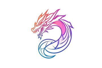 Obraz premium Rainbow Dragon Line Art Design, Mythical Creature Logo Concept