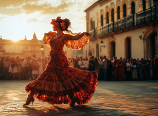 Flamenco dancer dancing in an old Spanish village 
