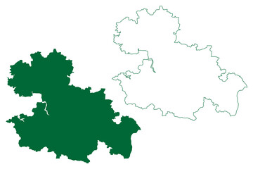 Fototapeta premium Mandla district (Madhya Pradesh State, Jabalpur division, Republic of India) map vector illustration, scribble sketch Mandla map