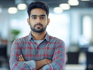 Fototapeta premium Professional Indian Man in Office, Standing With Hands Together