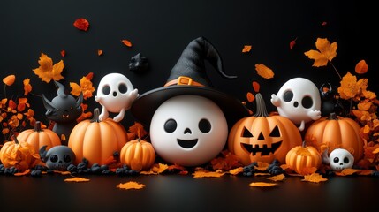 Obraz premium Cute Halloween Characters with Pumpkins - Festive Fall Collection