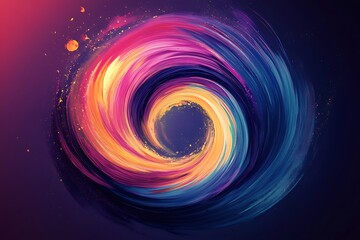 Abstract swirling colorful paint circle on dark background