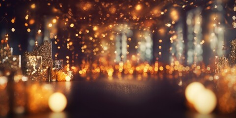 Blurred Christmas lights background with festive holiday bokeh and ornaments