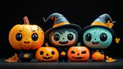 Fototapeta premium Cute Halloween Characters with Pumpkins - Festive Fall Collection