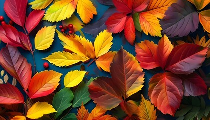 Stunning Autumn Leaves Creating a Vibrant Display Against a Colorful Backdrop