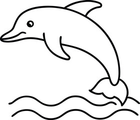 Splashing Dolphin in Midair Vector Drawing for Kids Coloring Book
