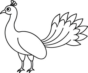 Simple Feathered Peacock Vector Illustration for Kids Coloring Fun
