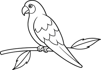 Cute Parrot on a Branch Vector Drawing for Kids to Color and Enjoy

