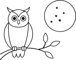 Nocturnal Owl Under Full Moon Vector Design for Creative Coloring Fun
