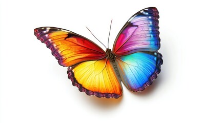 Vibrant Butterfly with Rainbow Wings Isolated on White Background