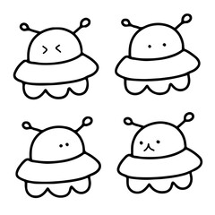 Aliens and UFOs | Minimalist Doodle Vector