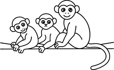Monkey Family Grooming Each Other Fun Vector Illustration for Kids
