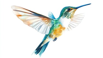 Obraz premium Watercolor Illustration of a Colorful Hummingbird in Flight