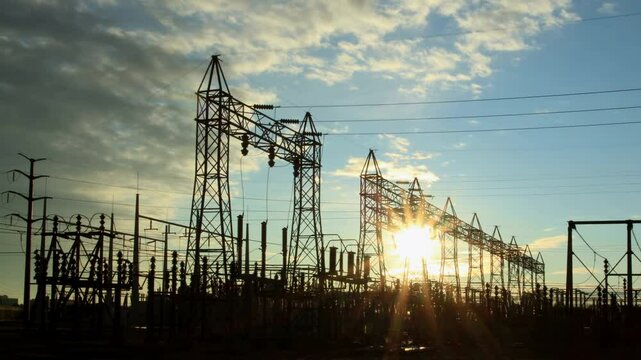 Electrical Power Station at Sunset