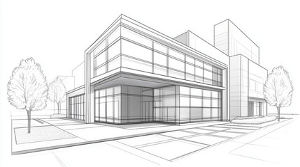 architectural sketch of a modern building