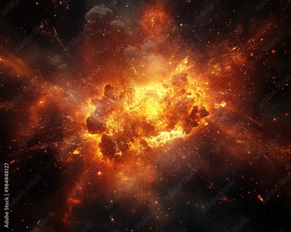 Sticker inferno celestial burst. abstract fractal meteorite with fiery explosive universe glowing design