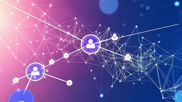 Network connecting with people icons appearing on gradient background