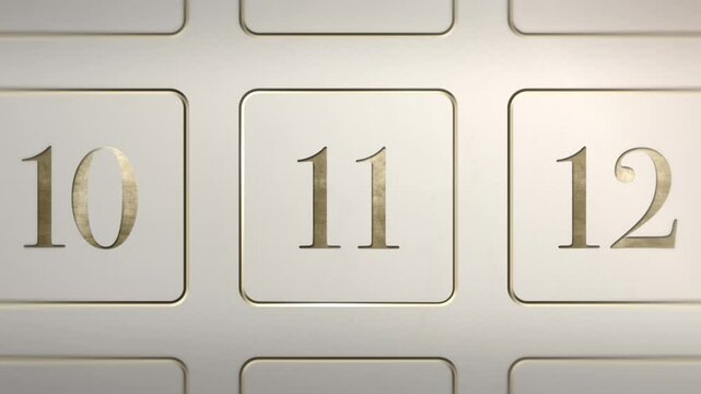 Advent Calendar door reveal Number 11, white cream gold, Christmas door green screen sting transition animation