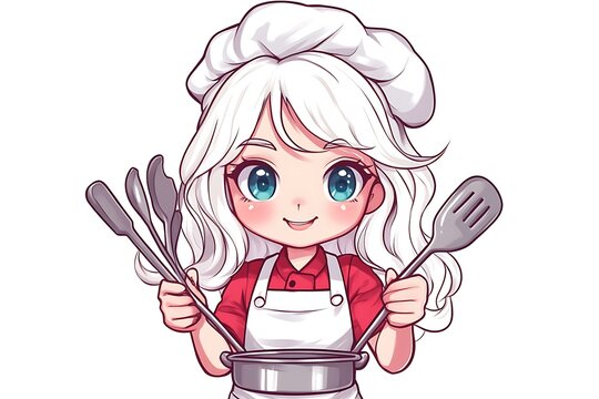 recommend clip art: Cute Cartoon Chef Girl with Cooking Utensils