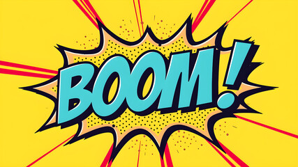 Comic Text BOOM speech bubble in Pop Art style. Generative AI