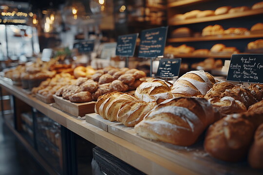 A bakery counter filled with fresh loaves of bread and pastries, Business Saturday, shop local